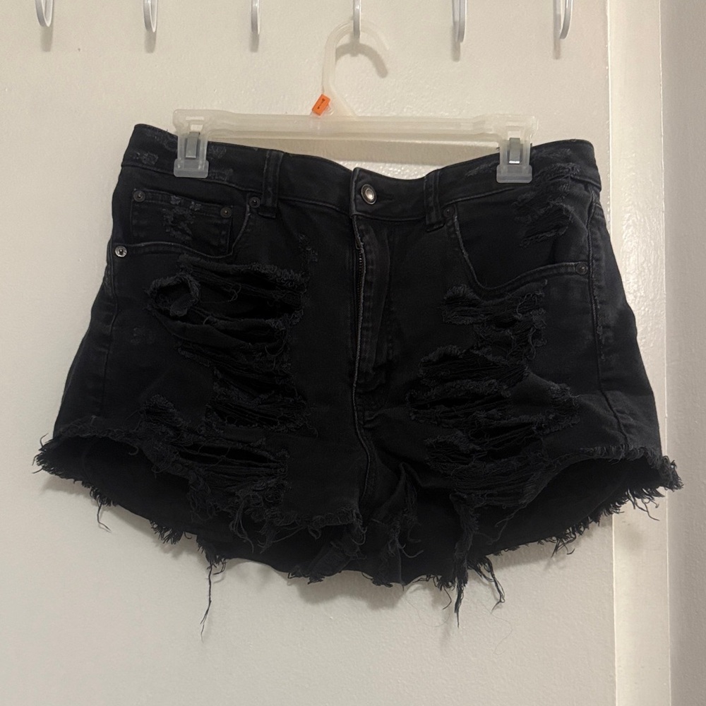 Distressed Black Denim Shorts